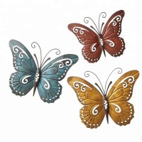 Oniya Iron Wall Art Decor Hanging Set Of 3 Indoor Outdoor Colored Metal Butterfly Wall Decoration