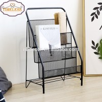 Factory Directly Free Standing Black Metal Wire Magazine Rack