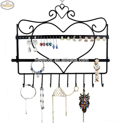 Factory Directly Wall Mount Heart Shape Jewelry Organizer Hanging Earring Holder Necklace Jewelry Display Stand Rack Black