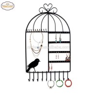 Factory Directly Black Birdcage Shape Wall Mount Jewelry Organizer Hanging Earring Holder Jewelry Display Stand Rack