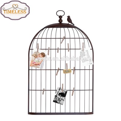 Factory Directly Decorative Wall Mount Metal Photo Holder in Charming Bird Cage Shape