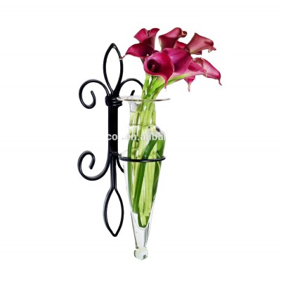 Wrought iron wall flower vase holder